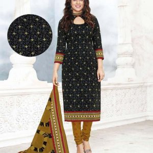 Black Color With White Star Cotton Printed Salwar Suit Dupatta Material (Un-stitched)