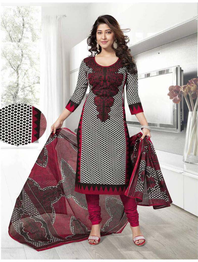 Clothina Semi-Stitched Embroidered Cotton Blaend Plain Salwar Suit Material  With Dupatta