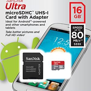 SanDisk 16GB Ultra Class 10 microSD UHS-I Card with Adapter (SDSQUAR-016G-GN6MA)