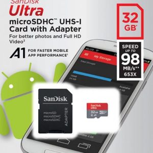 SanDisk 32GB Ultra A1 Class 10 microSDXC Memory Card with Adapter (SDSQUAR-032G-GN6MA)