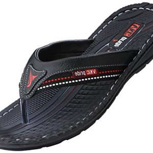 VKC Men's Black Synthetic Leather Slippers