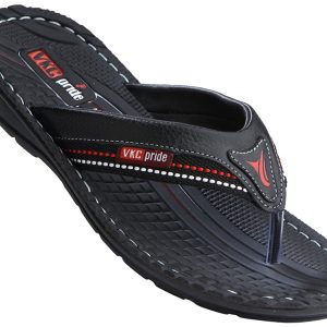 VKC Men's Black Synthetic Leather Slippers