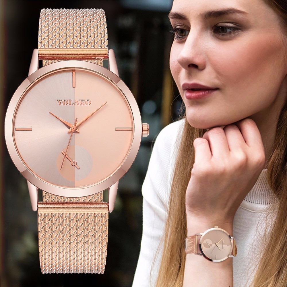Women Fashion Rose Gold Mesh Watch