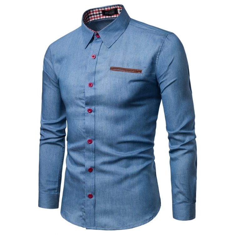 2019 new fashion brand men s shirt denim shirt dress shirt long sleeved slim men s casual shirt men s clothing Season Bazaar