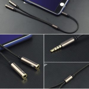 3.5mm Jack Audio Splitter Cable Earphone Splitter Tow-In-One audio line Aux Microphone and Headphones adapter for Phone iPad