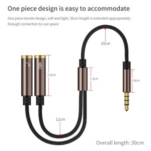 3.5mm Jack Audio Splitter Cable Earphone Splitter Tow-In-One audio line Aux Microphone and Headphones adapter for Phone iPad