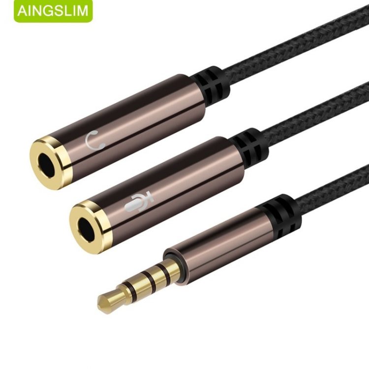 3.5mm Jack Audio Splitter Cable Earphone Splitter Tow-In-One audio line Aux Microphone and Headphones adapter for Phone iPad