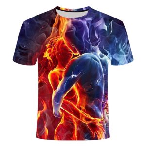 Blue Flaming tshirt Men/Women t shirt 3d t-shirt Casual Tops Anime Streawear Short Sleeve Tshirt Asian Plus-Size men's clothing