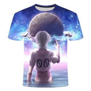 Blue Flaming tshirt Men/Women t shirt 3d t-shirt Casual Tops Anime Streawear Short Sleeve Tshirt Asian Plus-Size men's clothing