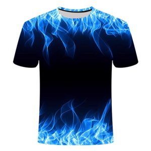 Blue Flaming tshirt Men/Women t shirt 3d t-shirt Casual Tops Anime Streawear Short Sleeve Tshirt Asian Plus-Size men's clothing