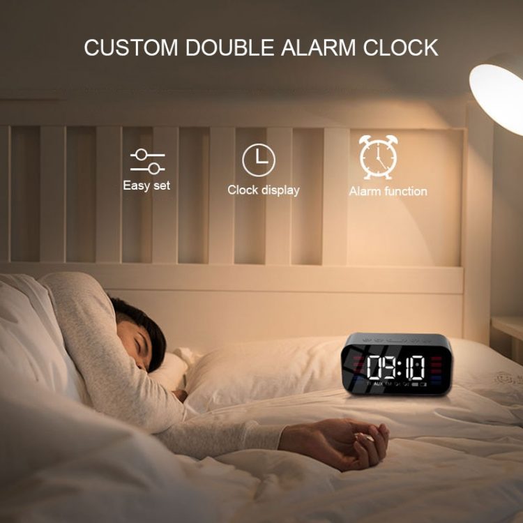 Bluetooth Portable Wireless Speaker Super Bass Music Mirror Sound Box Time Snooze Alarm Clock Support TF Card FM Radio Aux Input - Image 5