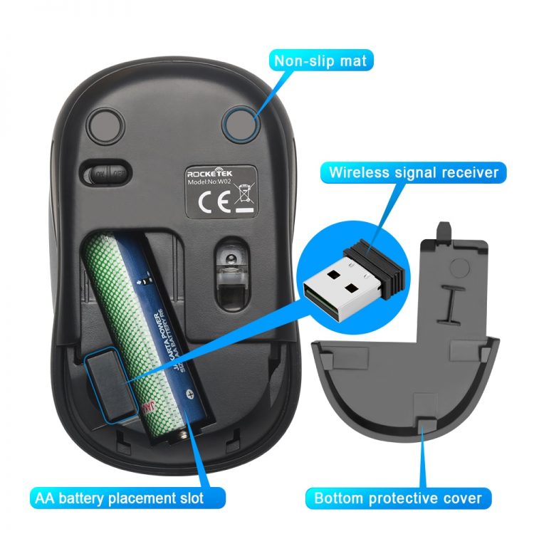 Rocketek USB Wireless Mouse 2.4G 1600DPI 3 buttons ergonomic for imac pro macbook laptop computer pc optical mini mice silent - Image 5