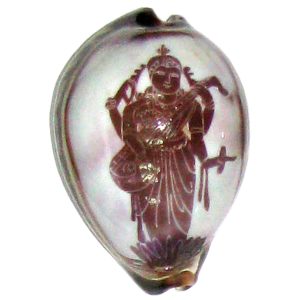 Goddess Saraswathi Vidya Vani Art on Natural Cowrie Kawdi Kaudi Kowdi Sea Shell - A0381