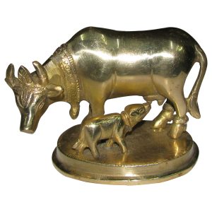 Brass Statue Holy Cow and Calf Gomatha Most Sacred Animal of India - A4624