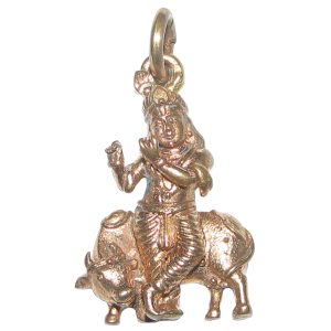 Aadhyathmik Aimpon Panchalogam Krishna With Cow Pendant Panchaloha Krishna Gomatha Kavach (5 Metals Panchadhatu Locket) - A5282