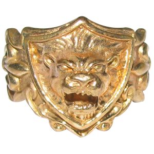 Aadhyathmik Aimpon Panchaloha Panchdathu Panchalogam Durga Vahan Lion with Trishul Ring - S960398