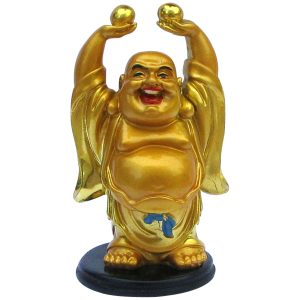 Aadhyathmik Happyman Laughing Buddha Holding Two Gold Balls Over The Head 5 Inch - S917108