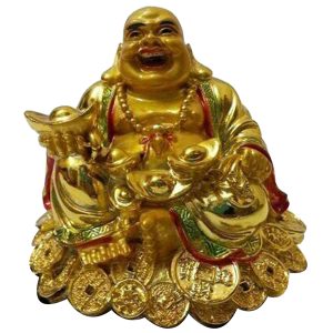 Aadhyathmik Laughing Buddha Holding Golden Ingot Boat 2.25Inch - S914138