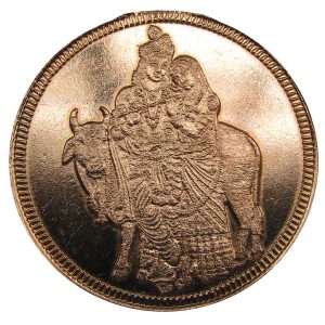 Aadhyathmik Radha Krishna With Cow Pure Copper Puja Coin Kamadhenu Radha Krishna Raagi Nanyam - S932238-01