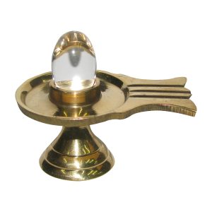 Aadhyathmik Sphatik Banalingam 1 Inch On Brass Yoni Panavattam Aavudaiyar - S967938
