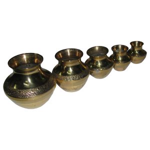 Small Pot Kalash Set of Five in Brass for Pooja Each Pot Size 1 to 2 Inch - S966578-01