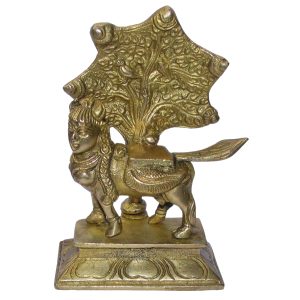 Aadhyathmik Wish Fulfilling Kalpavriksh Tree with Surabhi Kamadhenu Idol Source of All Prosperity in Brass Aadhi Tantra 5 Inch - S915448
