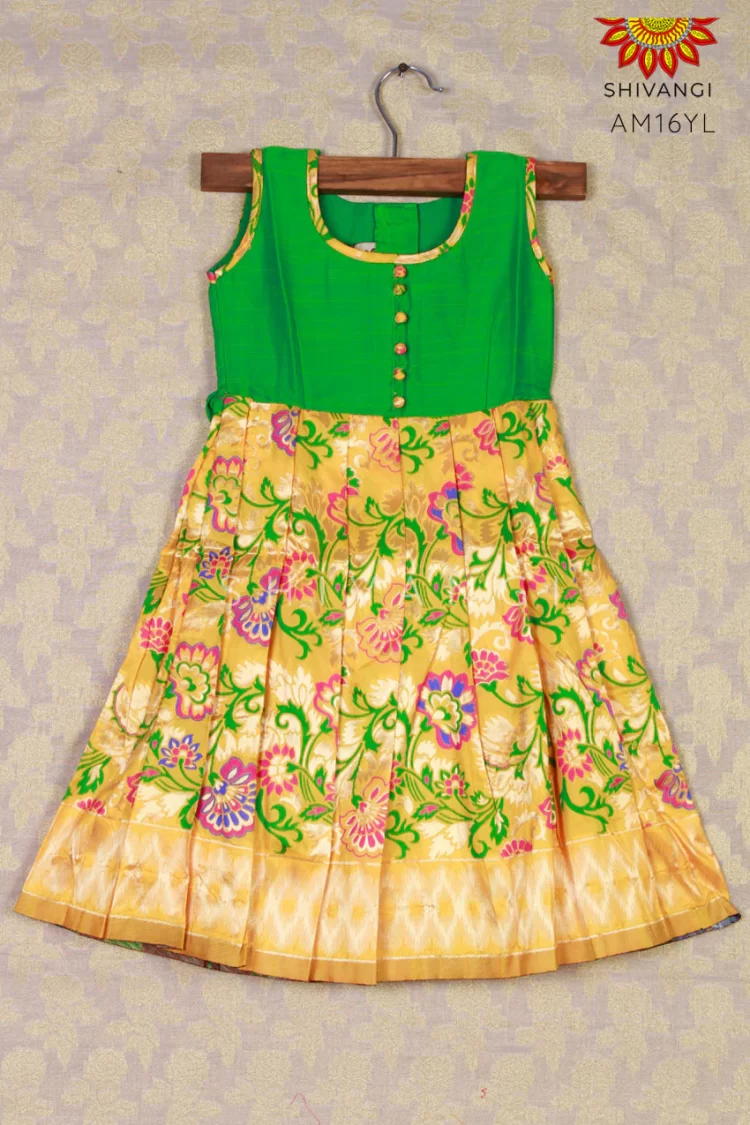 Shivangi Girls Yellow Frock Tissue Gold