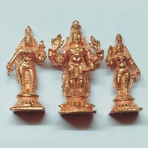 S9036-30 – Aadhyathmik Aimpon Venkatachalapathi Sridevi Bhudevi Silaigal Panchalogam Perumal Shridevi Bhoodevi Vigraham Panchaloha Venkateswara Swamy Sreedevi Bhudevi Vigraham Panchdathu Srinivasa Balaji with Sridevi and Bhudevi Idol 1½inch 48grams