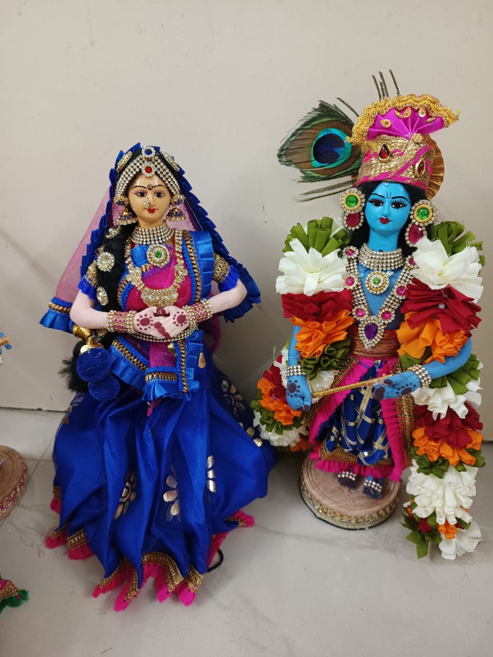 8 Inches Lord Radha Krishna Metal Deity / Statue ( Krishna-Black,  Radharani-Blue, Red Dress) - Hare Krishna Solutions