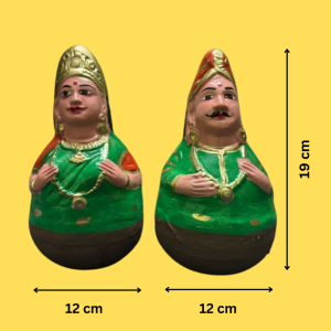 Thanjavur Dancing Doll | Thanjavur Thalaiyatti Bommai | Golu Dolls | Show Case Dolls | Size 19 cm X 12 CM | Green (2 Dolls)