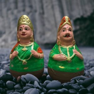 Thanjavur Dancing Doll | Thanjavur Thalaiyatti Bommai | Golu Dolls | Show Case Dolls | Size 19 cm X 12 CM | Green (2 Dolls)