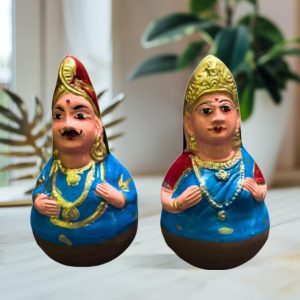 Thanjavur Dancing Doll | Thanjavur Thalaiyatti Bommai | Golu Dolls | Show Case Dolls | Size 19 cm X 12 CM | Blue Colour ( 2 Dolls)